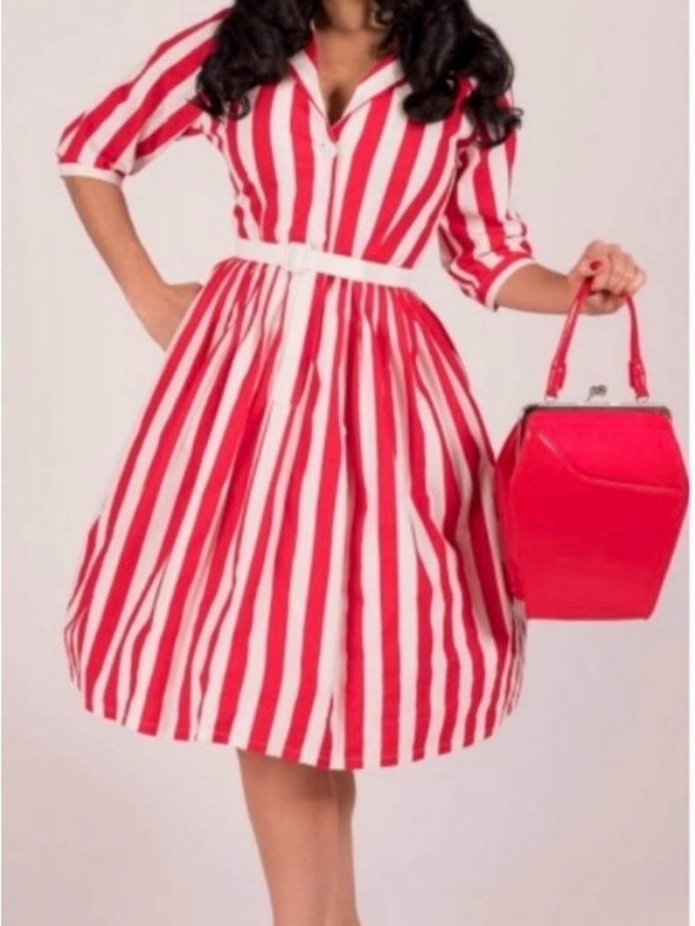 Tatyana Sandra Red & White Striped Shirt Dress